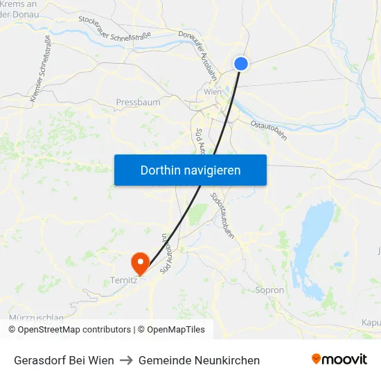 Gerasdorf Bei Wien to Gemeinde Neunkirchen map
