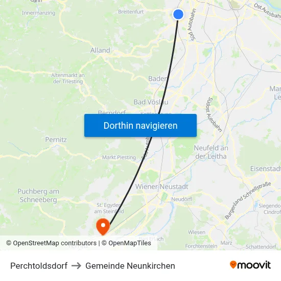 Perchtoldsdorf to Gemeinde Neunkirchen map