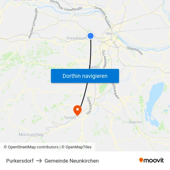 Purkersdorf to Gemeinde Neunkirchen map