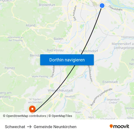 Schwechat to Gemeinde Neunkirchen map