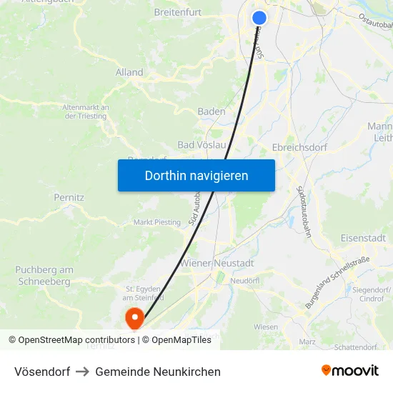 Vösendorf to Gemeinde Neunkirchen map