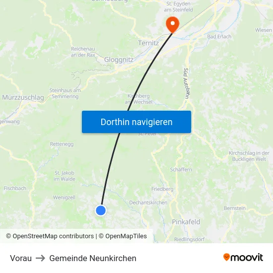 Vorau to Gemeinde Neunkirchen map