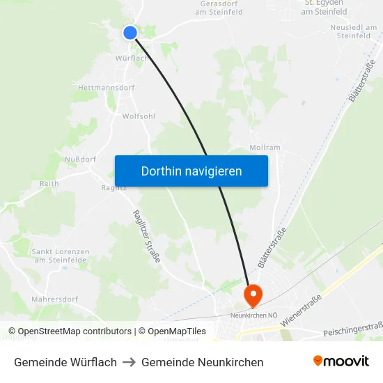 Gemeinde Würflach to Gemeinde Neunkirchen map