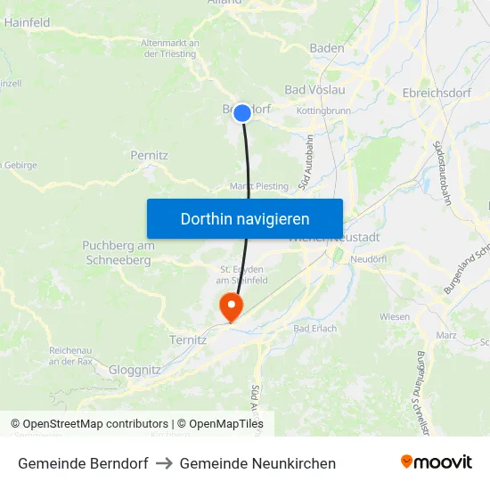 Gemeinde Berndorf to Gemeinde Neunkirchen map