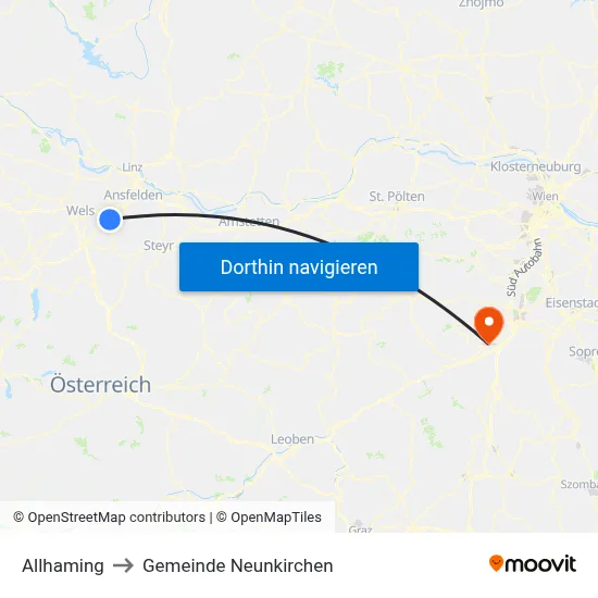 Allhaming to Gemeinde Neunkirchen map