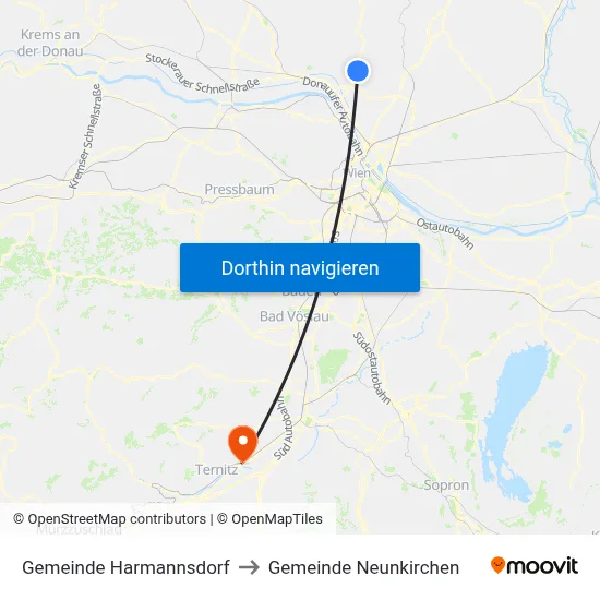 Gemeinde Harmannsdorf to Gemeinde Neunkirchen map