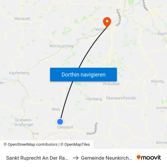 Sankt Ruprecht An Der Raab to Gemeinde Neunkirchen map