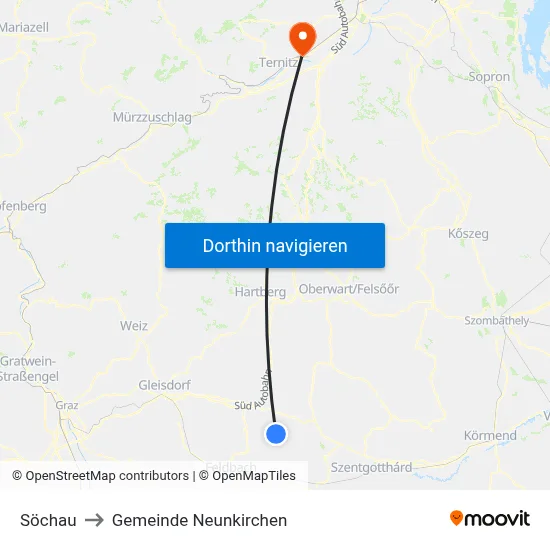 Söchau to Gemeinde Neunkirchen map