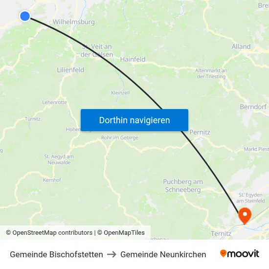 Gemeinde Bischofstetten to Gemeinde Neunkirchen map