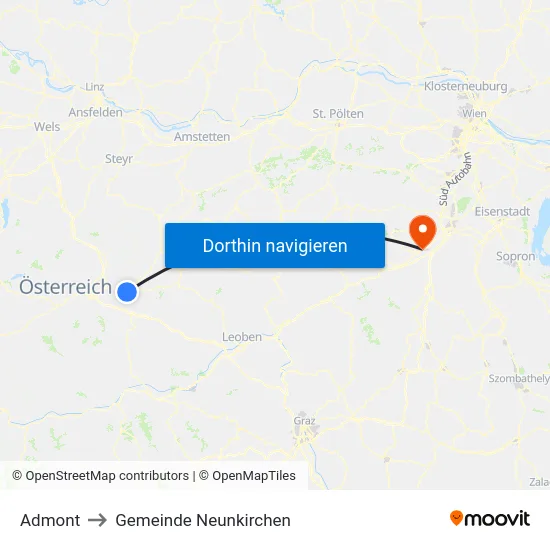 Admont to Gemeinde Neunkirchen map