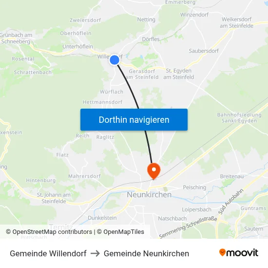 Gemeinde Willendorf to Gemeinde Neunkirchen map