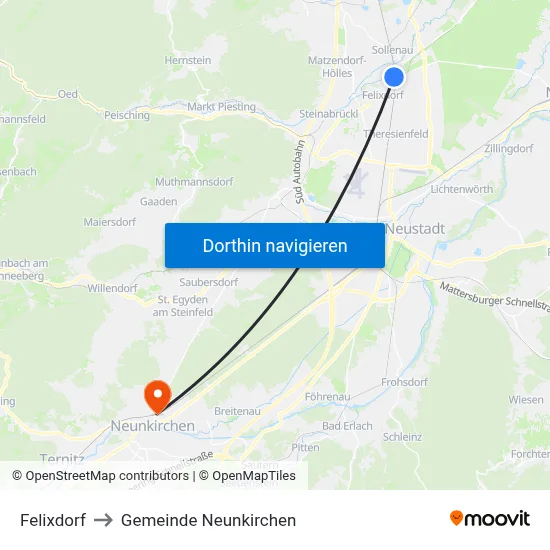 Felixdorf to Gemeinde Neunkirchen map