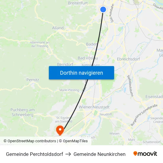 Gemeinde Perchtoldsdorf to Gemeinde Neunkirchen map