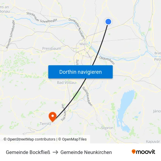 Gemeinde Bockfließ to Gemeinde Neunkirchen map