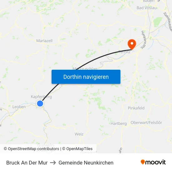 Bruck An Der Mur to Gemeinde Neunkirchen map