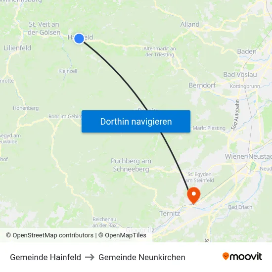 Gemeinde Hainfeld to Gemeinde Neunkirchen map
