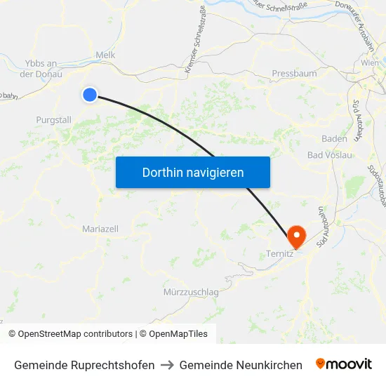 Gemeinde Ruprechtshofen to Gemeinde Neunkirchen map