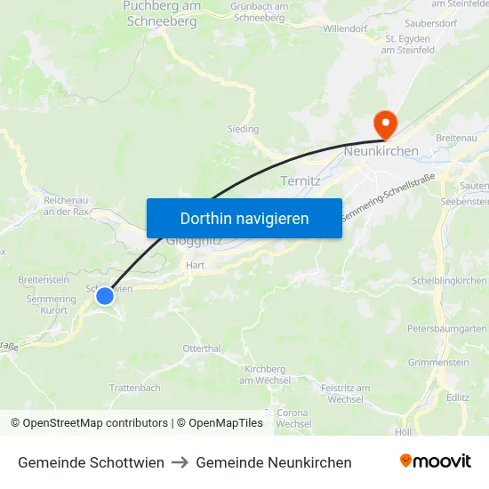 Gemeinde Schottwien to Gemeinde Neunkirchen map