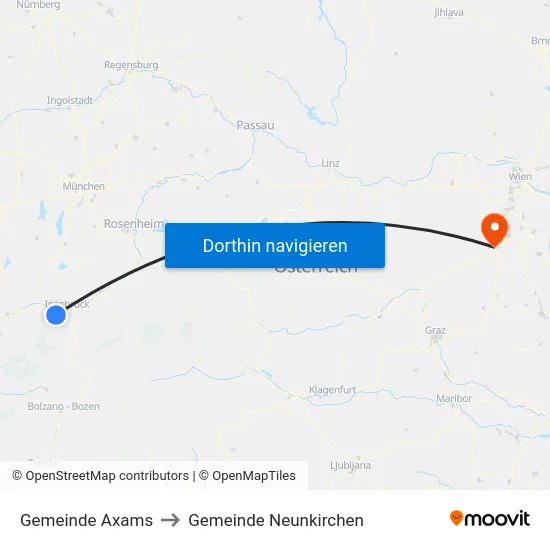 Gemeinde Axams to Gemeinde Neunkirchen map