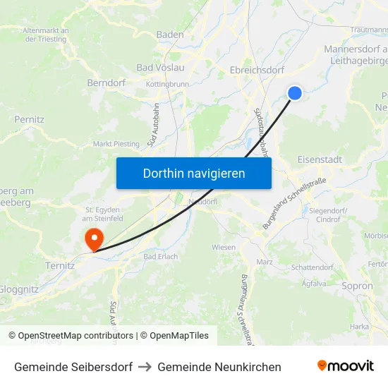 Gemeinde Seibersdorf to Gemeinde Neunkirchen map