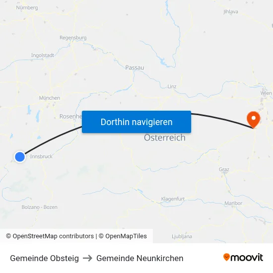 Gemeinde Obsteig to Gemeinde Neunkirchen map