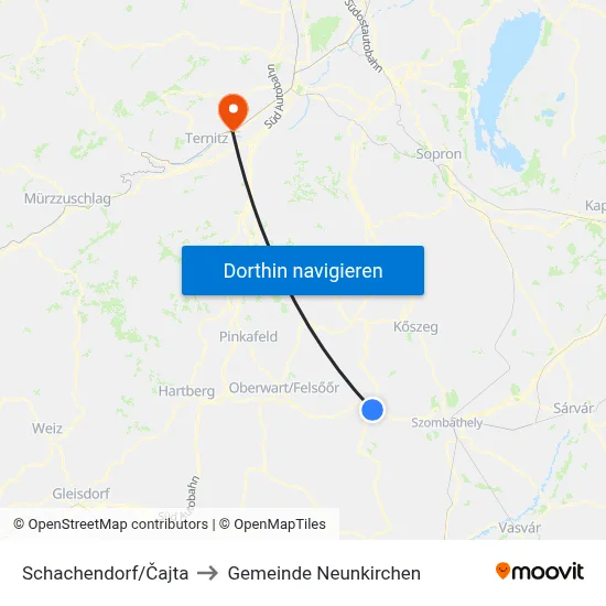 Schachendorf/Čajta to Gemeinde Neunkirchen map