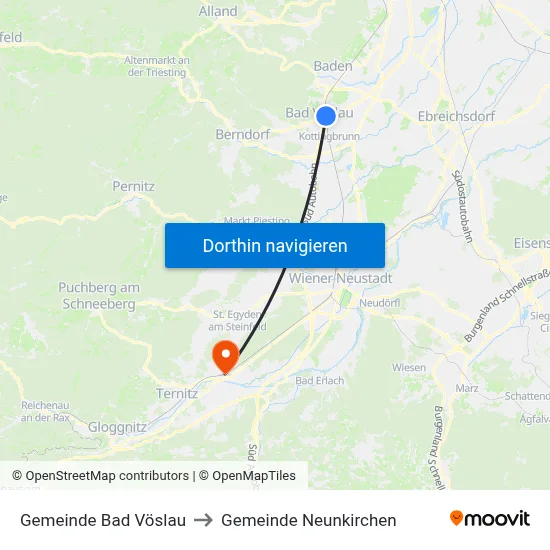 Gemeinde Bad Vöslau to Gemeinde Neunkirchen map