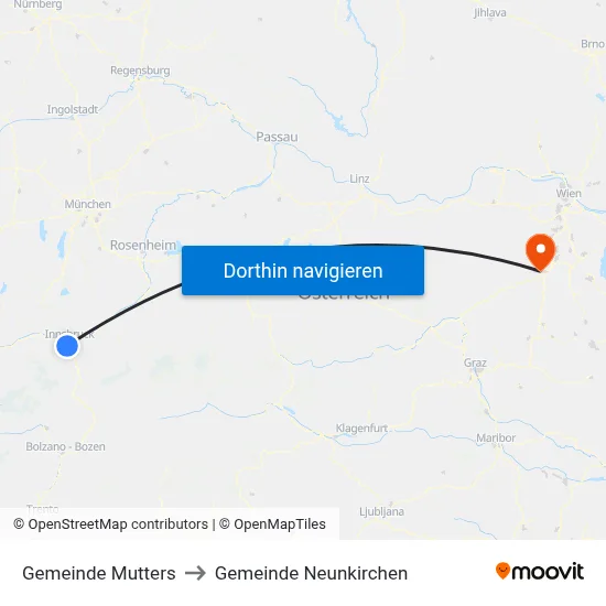 Gemeinde Mutters to Gemeinde Neunkirchen map