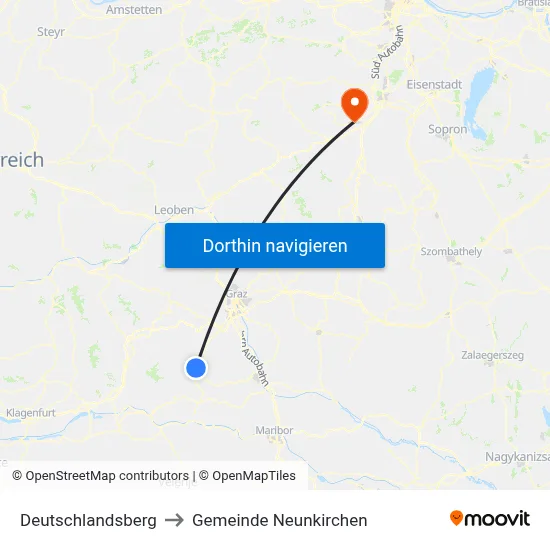 Deutschlandsberg to Gemeinde Neunkirchen map