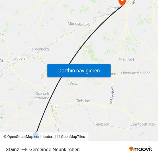 Stainz to Gemeinde Neunkirchen map