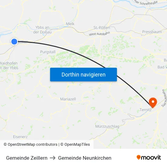 Gemeinde Zeillern to Gemeinde Neunkirchen map