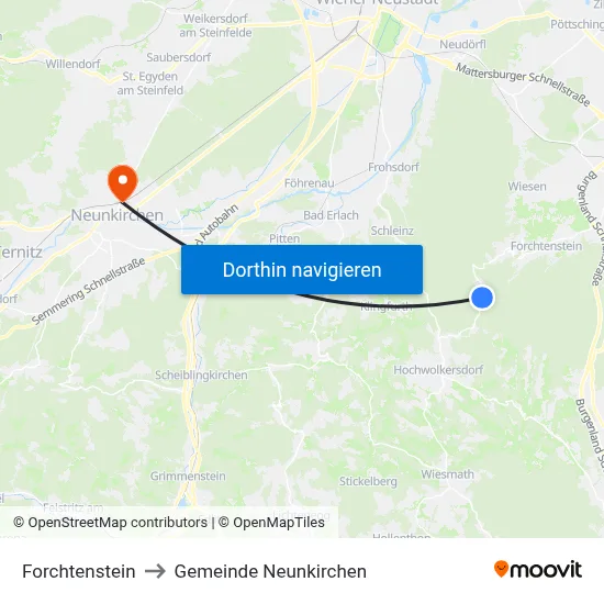 Forchtenstein to Gemeinde Neunkirchen map