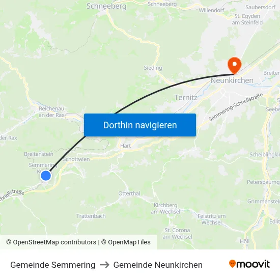 Gemeinde Semmering to Gemeinde Neunkirchen map