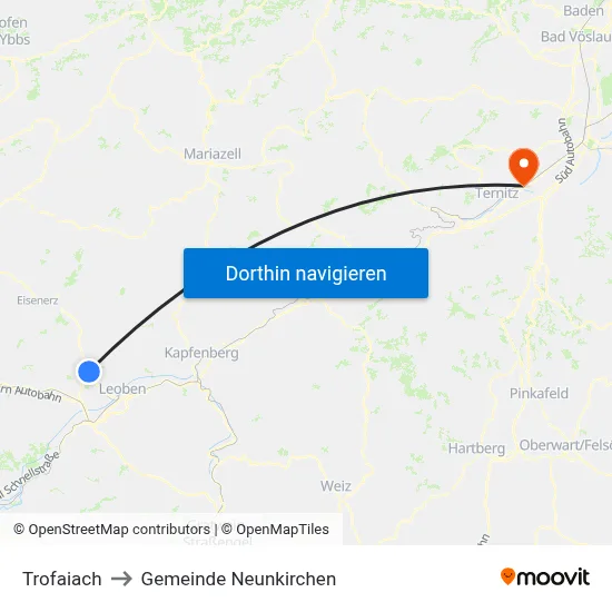 Trofaiach to Gemeinde Neunkirchen map