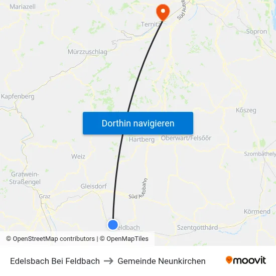 Edelsbach Bei Feldbach to Gemeinde Neunkirchen map