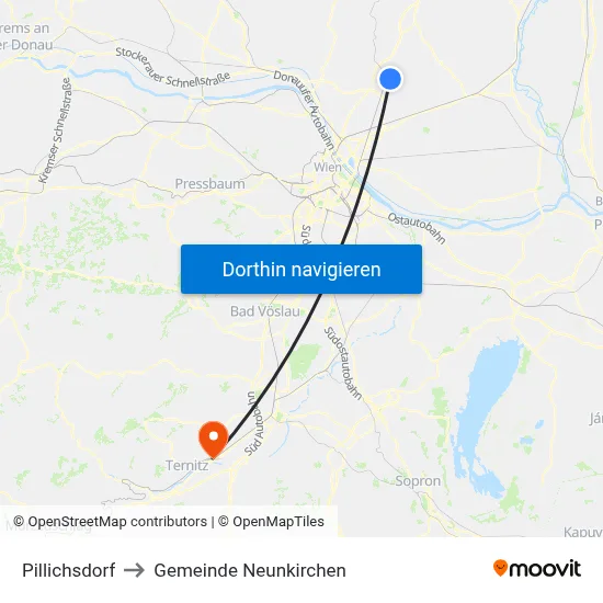 Pillichsdorf to Gemeinde Neunkirchen map