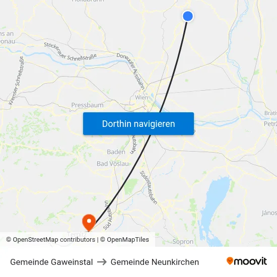 Gemeinde Gaweinstal to Gemeinde Neunkirchen map