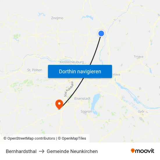 Bernhardsthal to Gemeinde Neunkirchen map