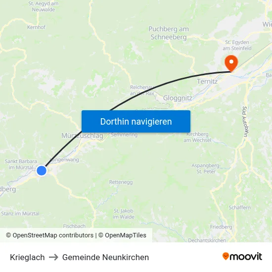Krieglach to Gemeinde Neunkirchen map