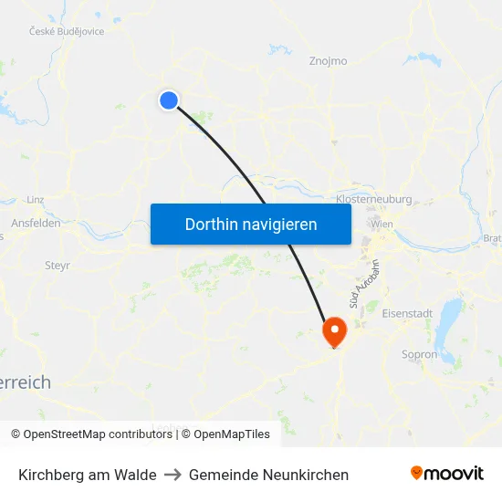 Kirchberg am Walde to Gemeinde Neunkirchen map