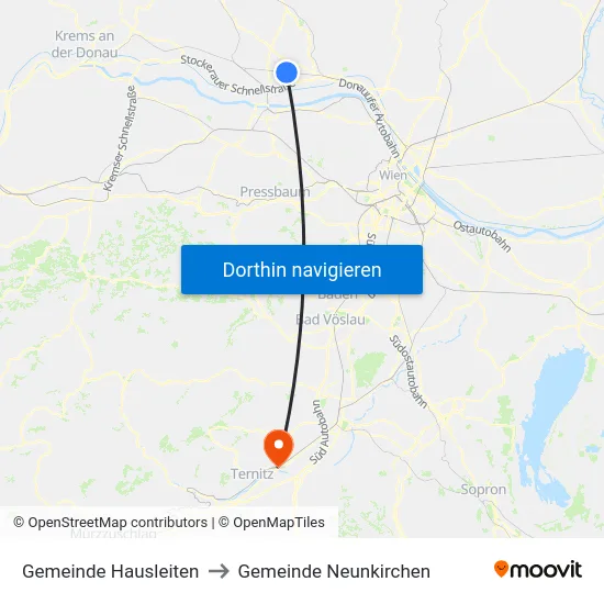 Gemeinde Hausleiten to Gemeinde Neunkirchen map