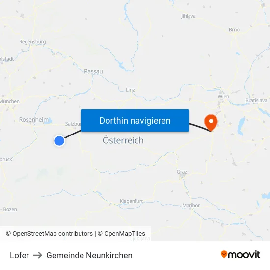 Lofer to Gemeinde Neunkirchen map