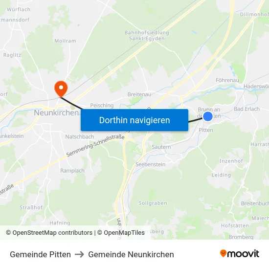 Gemeinde Pitten to Gemeinde Neunkirchen map