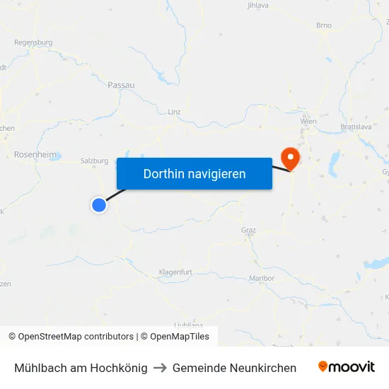 Mühlbach am Hochkönig to Gemeinde Neunkirchen map
