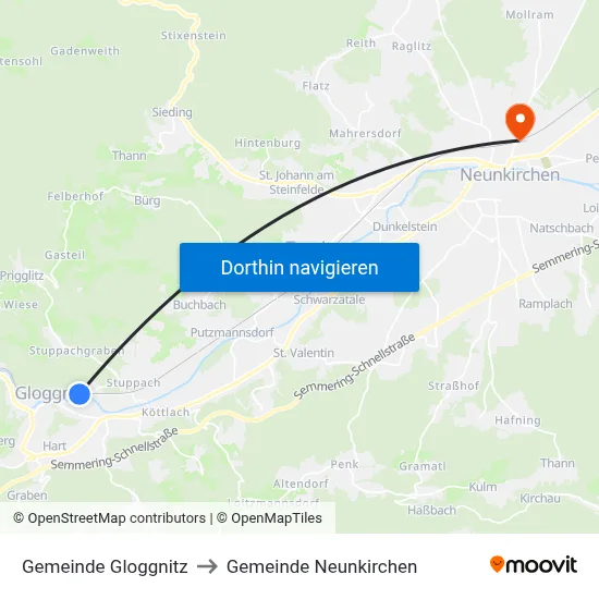 Gemeinde Gloggnitz to Gemeinde Neunkirchen map