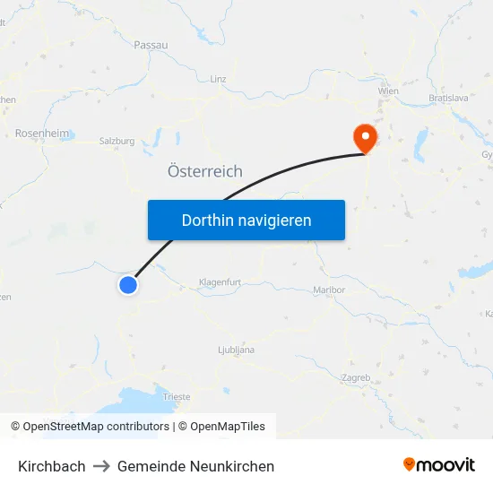 Kirchbach to Gemeinde Neunkirchen map
