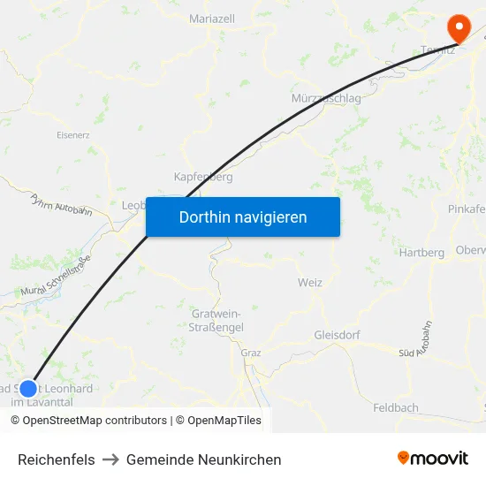 Reichenfels to Gemeinde Neunkirchen map