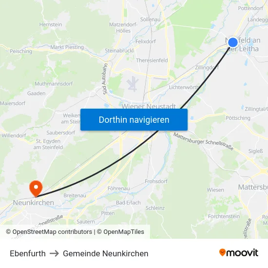 Ebenfurth to Gemeinde Neunkirchen map