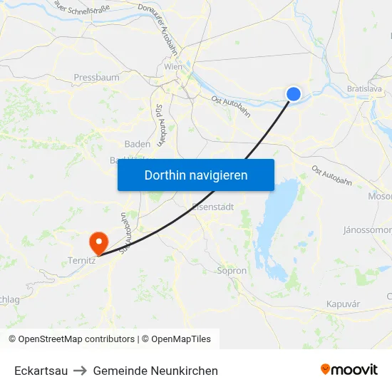 Eckartsau to Gemeinde Neunkirchen map