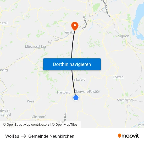 Wolfau to Gemeinde Neunkirchen map